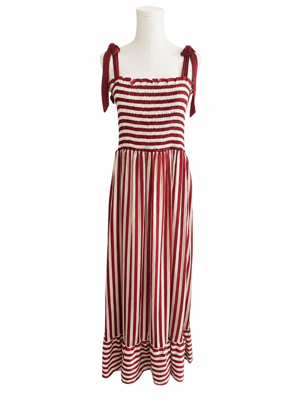Summersalt NWT Silky Luxe Smocked Maxi Dress Nautical Stripe in Sedona Red Large